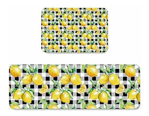 Sun-shine Watercolor Yellow Lemon Buffalo Plaid Pattern Kitc