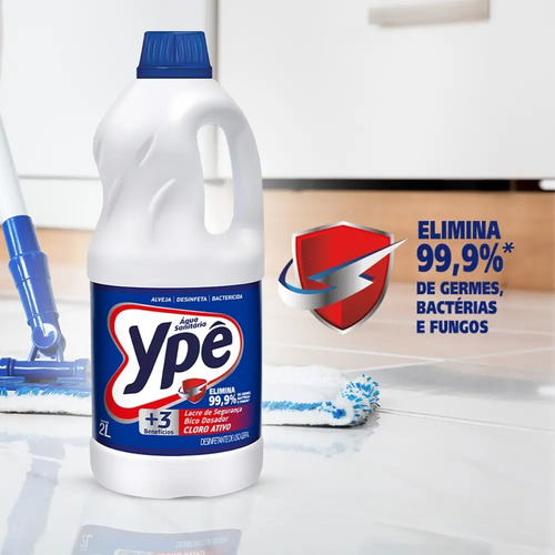 2 Unid. Água Sanitária Ypê Frasco 2 Litros Cloro Ativo