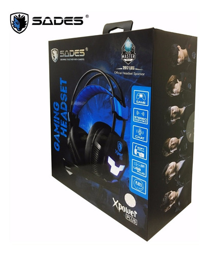Auriculares estéreo Micrófono Flexible SADES SA-706 Xpower PC Gaming PS4 Xbox Negro/Azul
