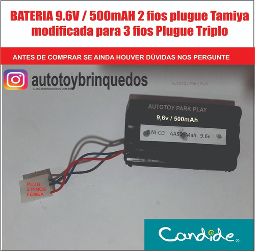 Bateria 9.6v 500mah Tamiya 2 Fios Modificada Para 3 Fios 