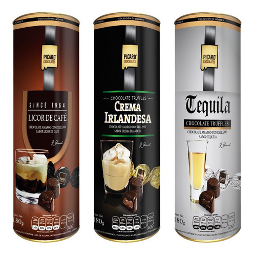 Imagen 1 de 2 de Chocolates Picard Colección Licores 180g Surtido De 3 Tubos