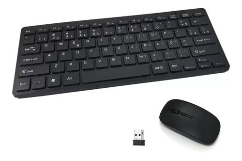 Imagem 1 de 5 de Kit Mini Teclado Mini Mouse Sem Fio 2.4g Ultra Slim Black