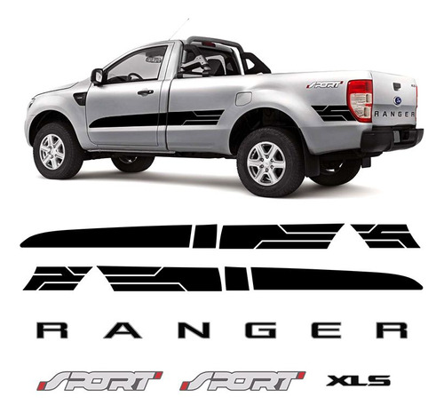 Kit Adesivos Faixa Ranger Cs Sport 2014/2016 Xls Preto