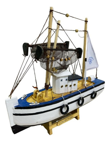 Figura Decorativa Barco Pesquero Madera 28cm