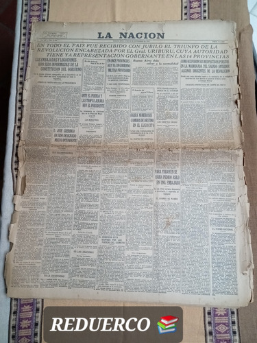 Diario La Nación Revolución 1930 8/9/1930 Yrigoyen Uriburu 
