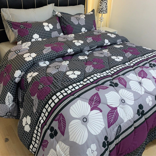 Imagen 5 de 6 de Plumón King Estampado Flor Gris + Fundas