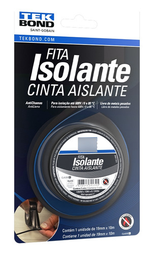 Fita Isolante 10m Tekbond Preto Uso Geral Anti Chamas