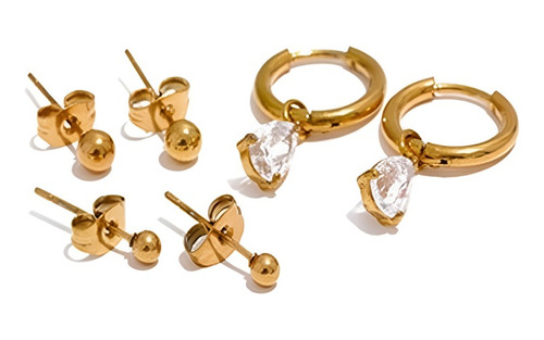 Pack Aros Acero Inoxidable Enchapado Oro 18k Piedra Zircones