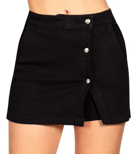 Falda Short Color Negro De Mezclilla Stretch Para Mujer De M