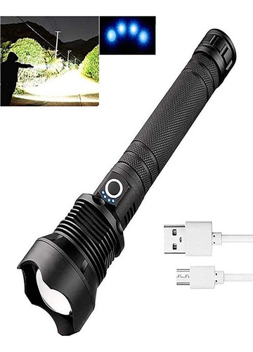 Lanterna Tática Luz Led P90 Telescópico Regarregavel Potente Lanterna Preto