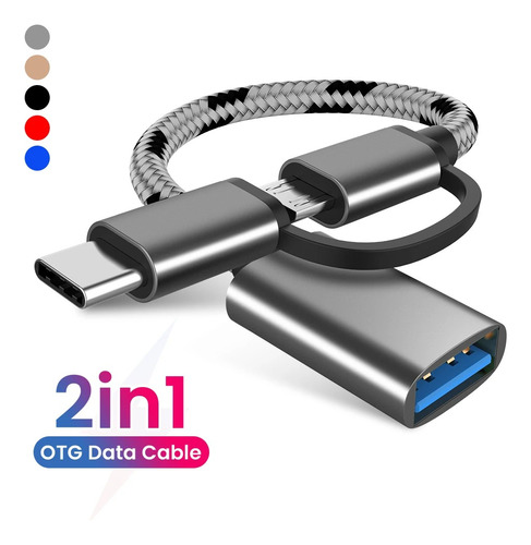 Cable Convertidor Otg Tipo C + Micro Usb A Usb Hembra