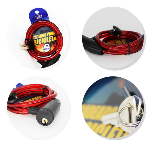 Cadeado Para Bicicleta Com Chave 110cm*08mm Cor:vermelho