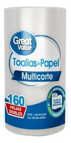 2 Pza Toallas De Papel Great Value Multicorte 160 Hojas Dobl