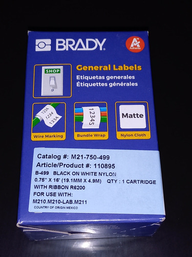 Cartucho Para Etiquetadora Brady M21-750-499. 