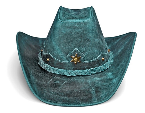 Imagem 3 de 7 de Chapeu Couro Legitimo Verde Boiadeiro Country Cowboy Texano