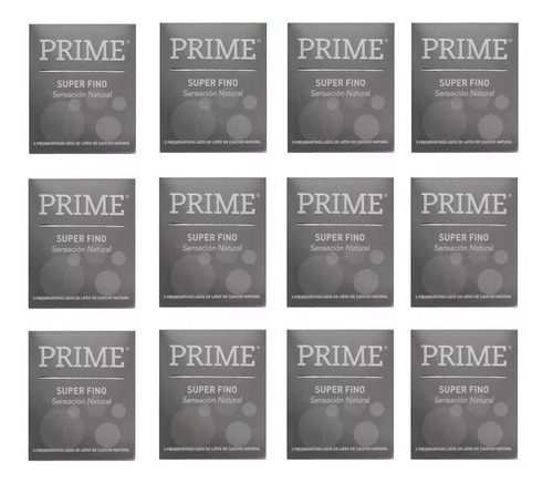 Preservativos Prime Super Fino 12 Cajitas X 3 Unidades