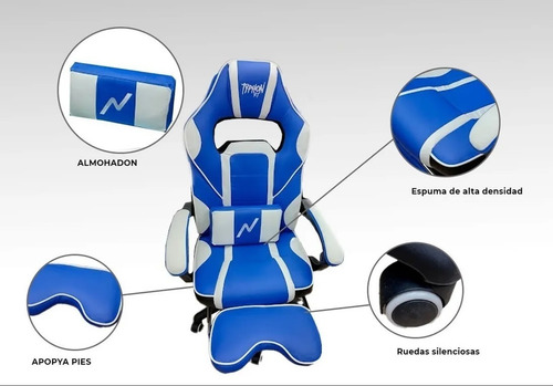 Imagen 4 de 7 de Silla Gamer Sillon Pc Butaca Escritorio Oficina C/ Apoyapies