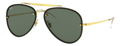Óculos de sol Ray-Ban Aviator Blaze Standard armação de aço cor polished gold, lente green de poliamida clássica, haste polished gold de aço - RB3584N