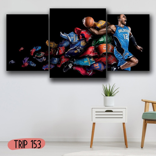 Cuadro Basquet Deportes Triptico 100x50 Tela Canvas 