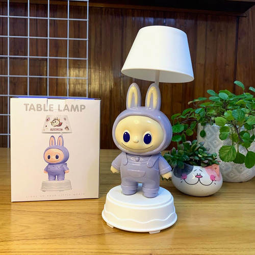 Lampara Led Recargable Con Cable Usb Velador Infantil Kawaii Labubu Lila