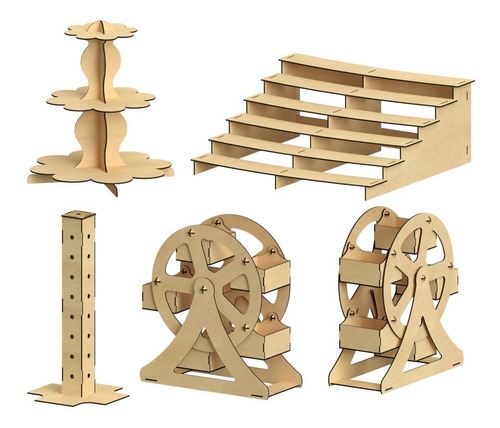 Imagen 2 de 9 de Kit Para Mesa De Dulces Cupcakes 5 Piezas Mdf - Rge02