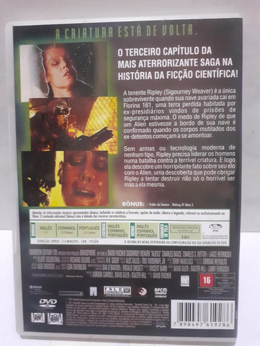 Dvd Filme A L I E N 3 Ficção Científica Terror Nave Espacial (Usado)