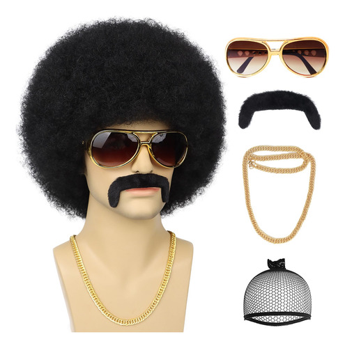 Set De Peluca Tereshar 70s Afro Para Hombre Y Accesorios, Co