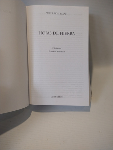 Hojas De Hierba Walt Whitman Coleccion Visor De Poesia (Usado)