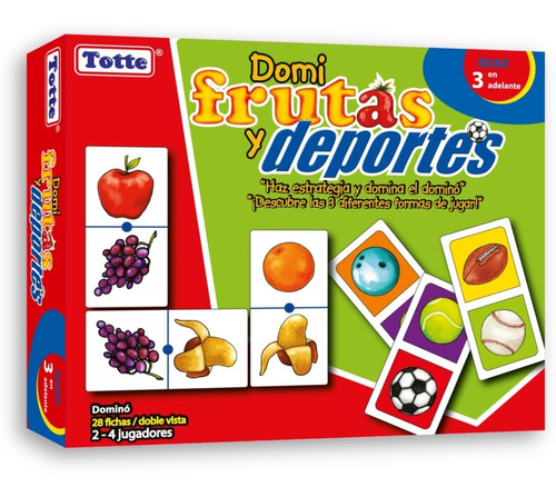 Dominó Totte De Frutas Y Deportes 28 Fichas Doble Vista | 3 Diferentes y Divertidas Maneras de Jugar