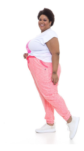Calça Jogger Plus Size Wonder Size Moletinho Rosa Neon
