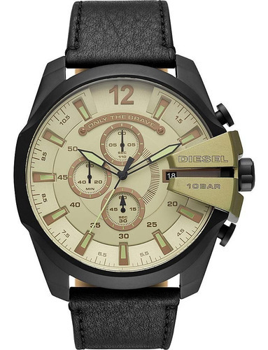 Reloj Hombres Diesel Mega Chief Gunmetal Chrono Cuero Dz4495 Color Del Fondo Verde Claro Color De La Correa Negro Color Del Bisel Negro