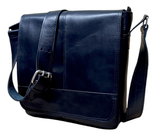 Morral De Cuero Genuino, Chico, Diseño Italiano Negro Lisa