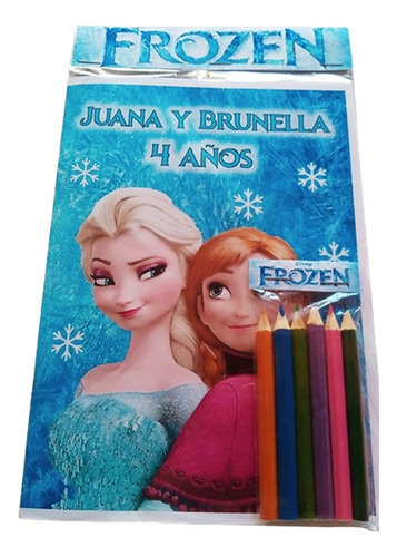 Libro Para Colorear Personalizado + 6 Lapices Frozen Elsa 