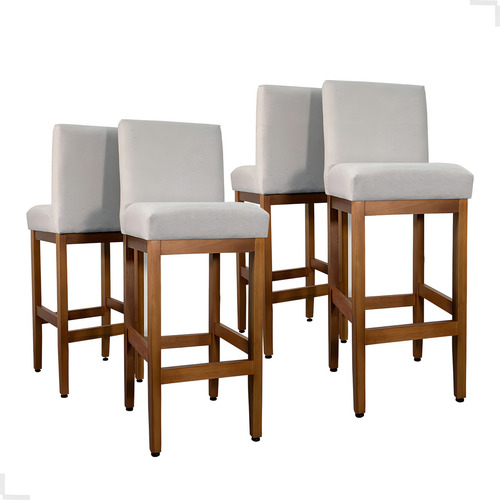 Kit 4 Banquetas Alta Lessul Jade cor cinza com acabamento verniz do 105cm