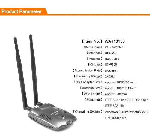 Adaptador Usb Wireless High Power 5db Ralink 3070 Kali Linux