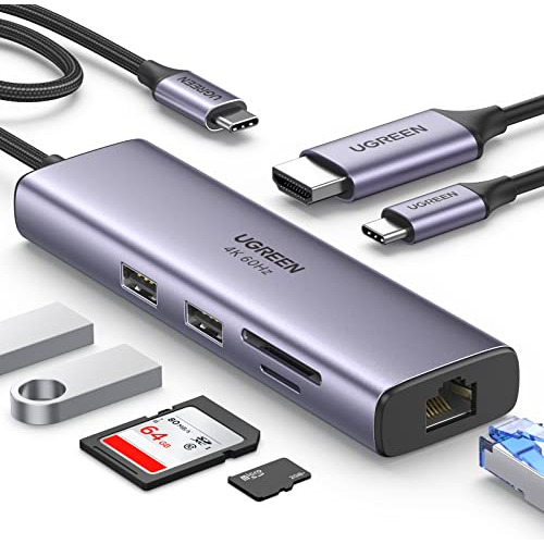 Hub Usb C Ugreen Con Ethernet, Adaptador Multipuerto 7 En 1