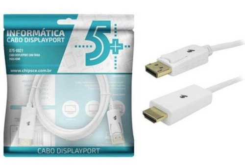 Cabo Displayport 1.2 Displayport + Hdmi Branco 2m Com Trava