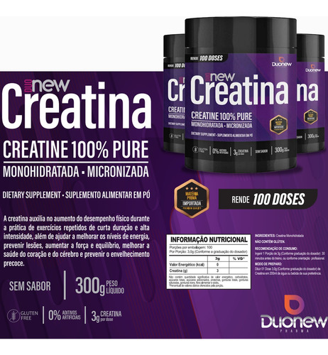 Kit 2 Creatina Monohidratada 100% Pure - 300g - Duonew