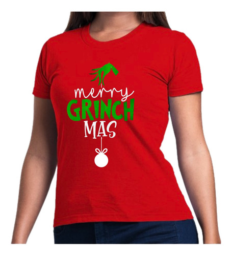 Camiseta Natal Vermelha Grinch Feminina Baby Look Desenho