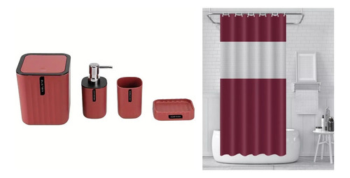 Set De Accesorios De Baño Organizador Con Cortina 5 Piezas