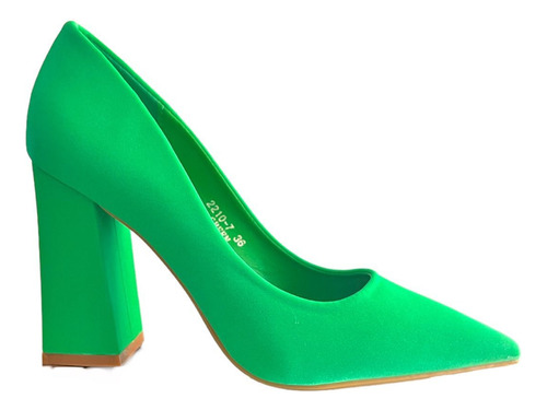 Zapato Tacon Grueso Stiletto Verde