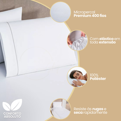Jogo De Cama Solteiro 2 Peças 400 Fios Ponto Palito C/ Elástico Hotel Premium Cor Branco