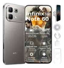 Celular Infinix Note 60 5G 256GB+16GB RAM: 8GB+8GB Extendible, 6,78'' AMOLED 144Hz 1.5K, 6150mAh 30W Inalámbrica 45W Carga Rápida, Ai Smartphone Dual SIM, Cámara 50MP+13MP Live Photo, Niebla Titan
