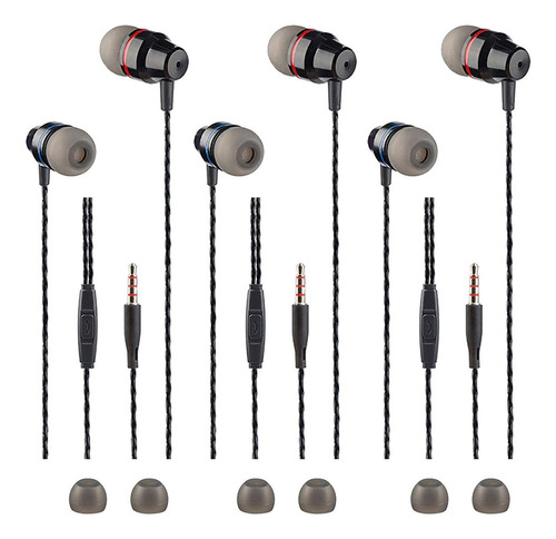 Auriculares Internos Con Cable Y Microfono | 3 Pack / Negro