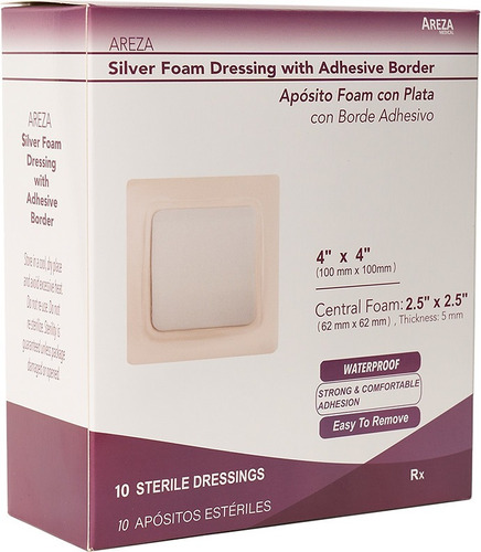 Apósitos Foam Con Plata Borde Adhesivo, Caja 10 Pzs 10x10 Cm