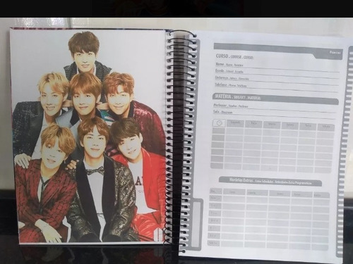 Caderno Bts 10 Matérias Com Mine Pôster A4 Capa Dura