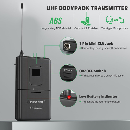 Transmissor Bodypack Sem Fio Phenyx Pro, 561,6mhz Microfone