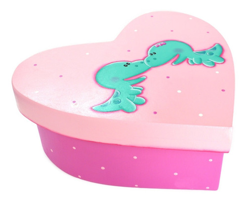 Caja Corazón Madera Pintada A Mano Deco Pareja Feliz T-rex