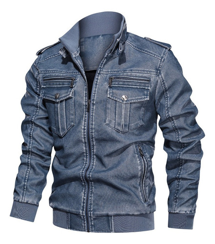 Chamarra Moto De Cuero Retro Hombre Talla Grande Holgada