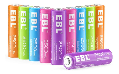 Pack De 10 Pilas Ebl Doble Aa Recargables De 2500mah Colores